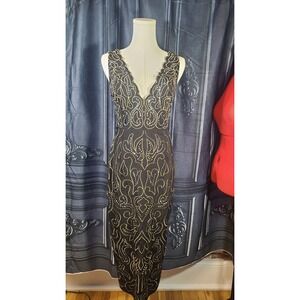 Black and Gold Asos Embroidered Beaded Dress with cutouts‎ size 4